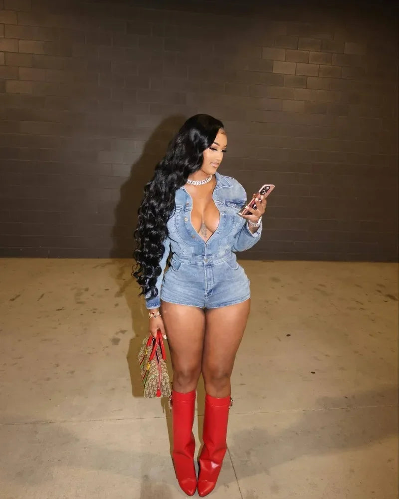 Denim Shorts Rompers