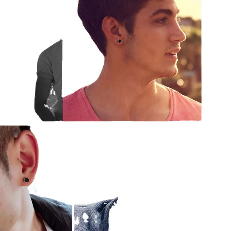Black Round Stud Earrings for Men