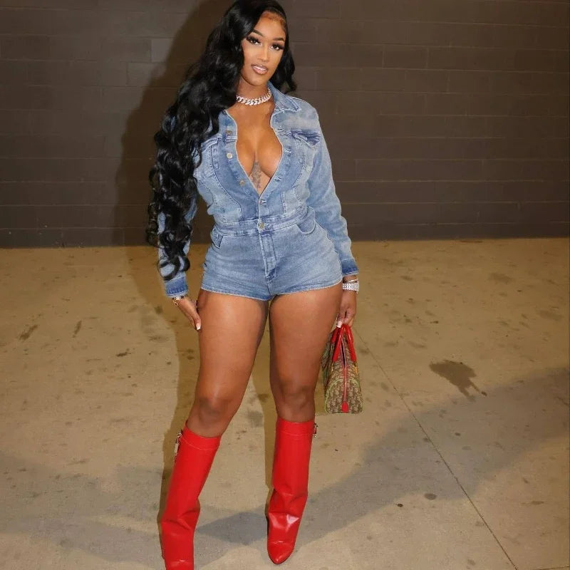 Denim Shorts Rompers