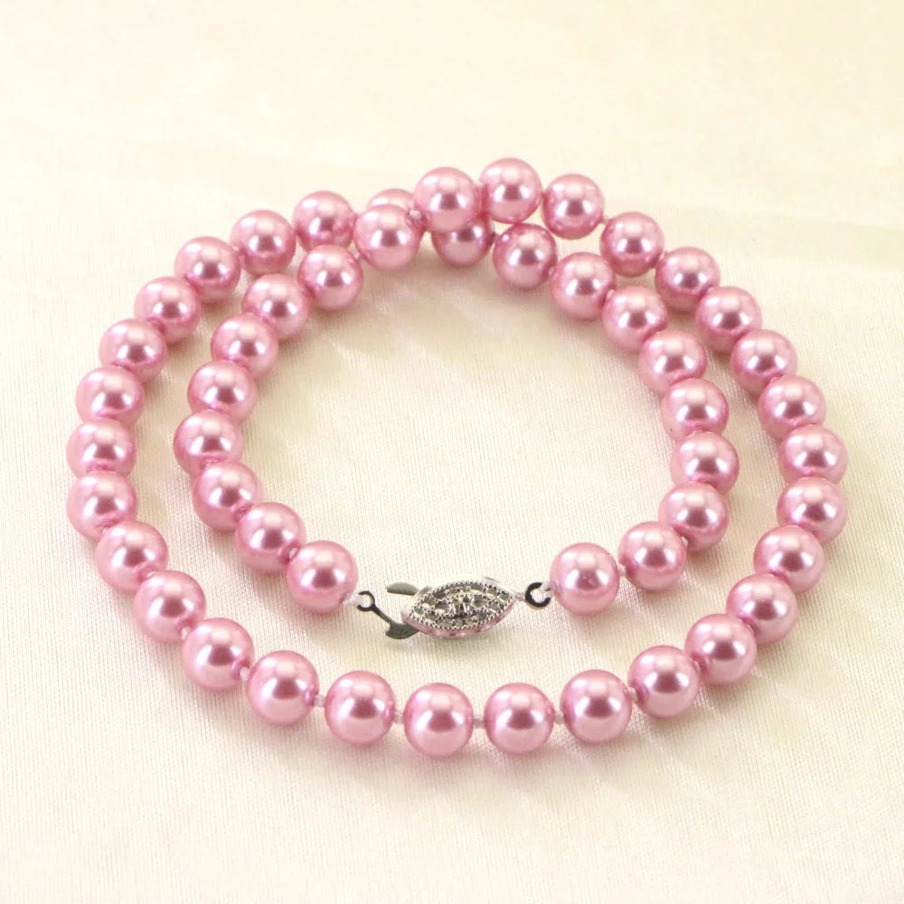 8mm Pink Ocean Sea Shell Pearl Necklace 18 "