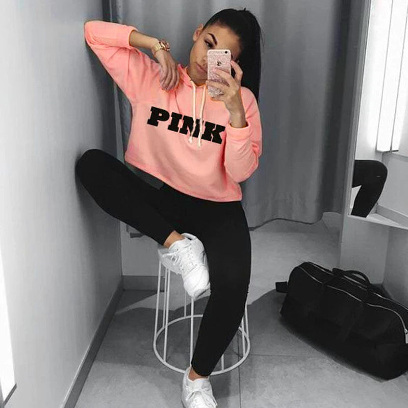 Monogrammed Long-sleeved Midriff-cut Hoodie