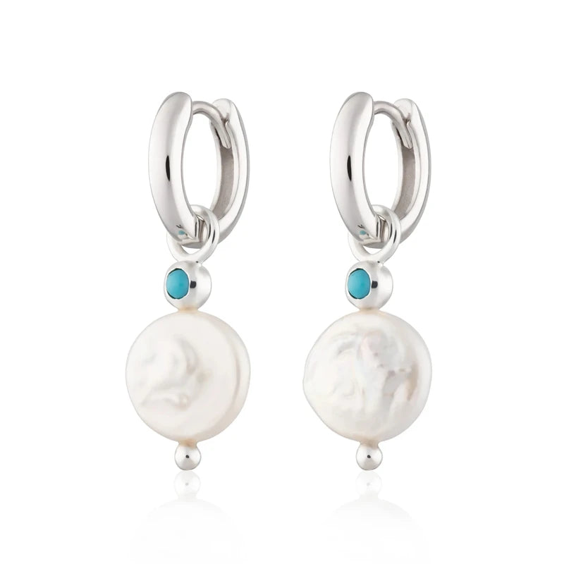 Sterling Silver Chain Earrings Pearl Drop