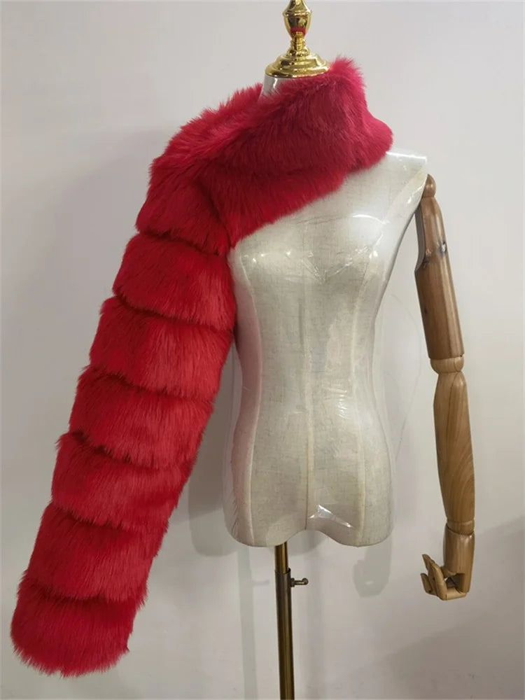Winter Warm Long Sleeve Crop Top Faux Fur Jackets