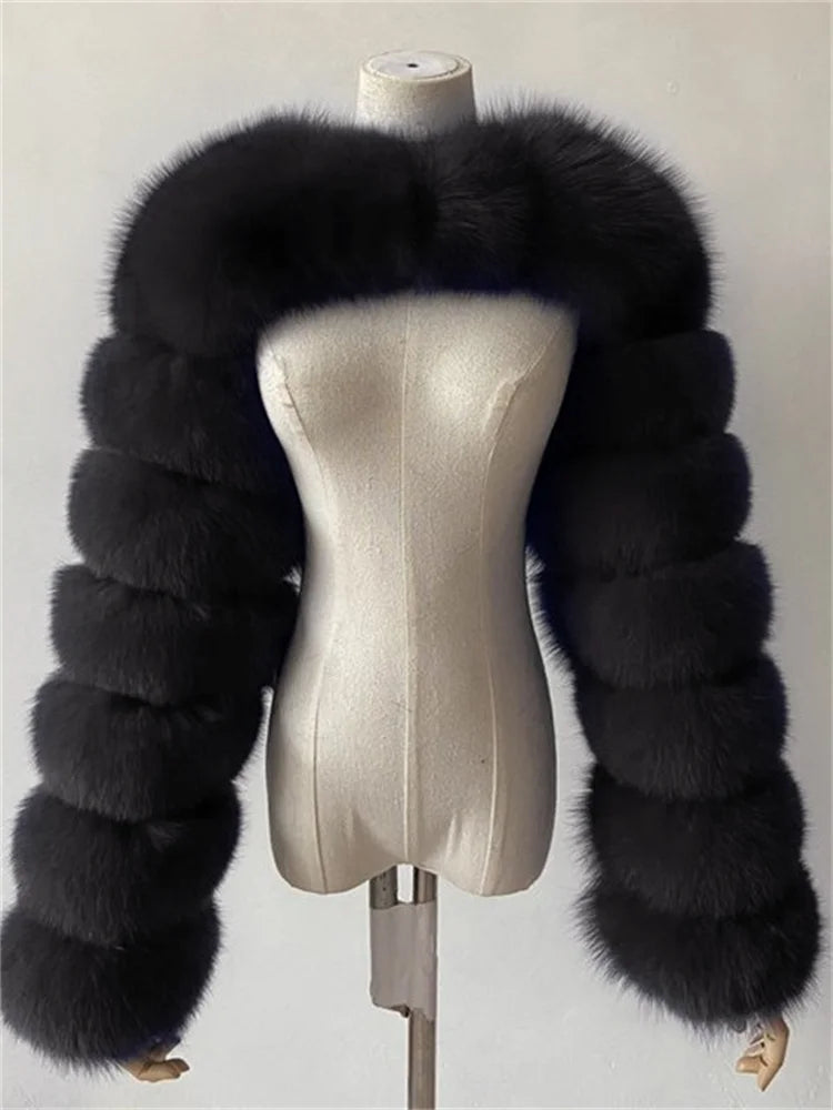 Winter Warm Long Sleeve Crop Top Faux Fur Jackets