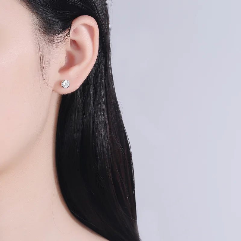 Sterling Silver Zircon Round Screw Thread Bead Stud Earrings