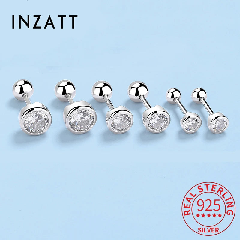 Sterling Silver Zircon Round Screw Thread Bead Stud Earrings
