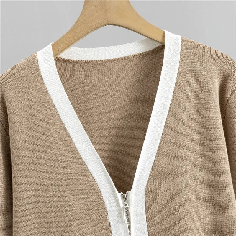 3 Piece Set Women Sexy Vest Long Sleeve Zipper Cardigan Elastic Waist Pants