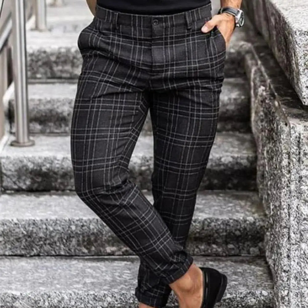 Checkered Pattern Fashion Men Trousers