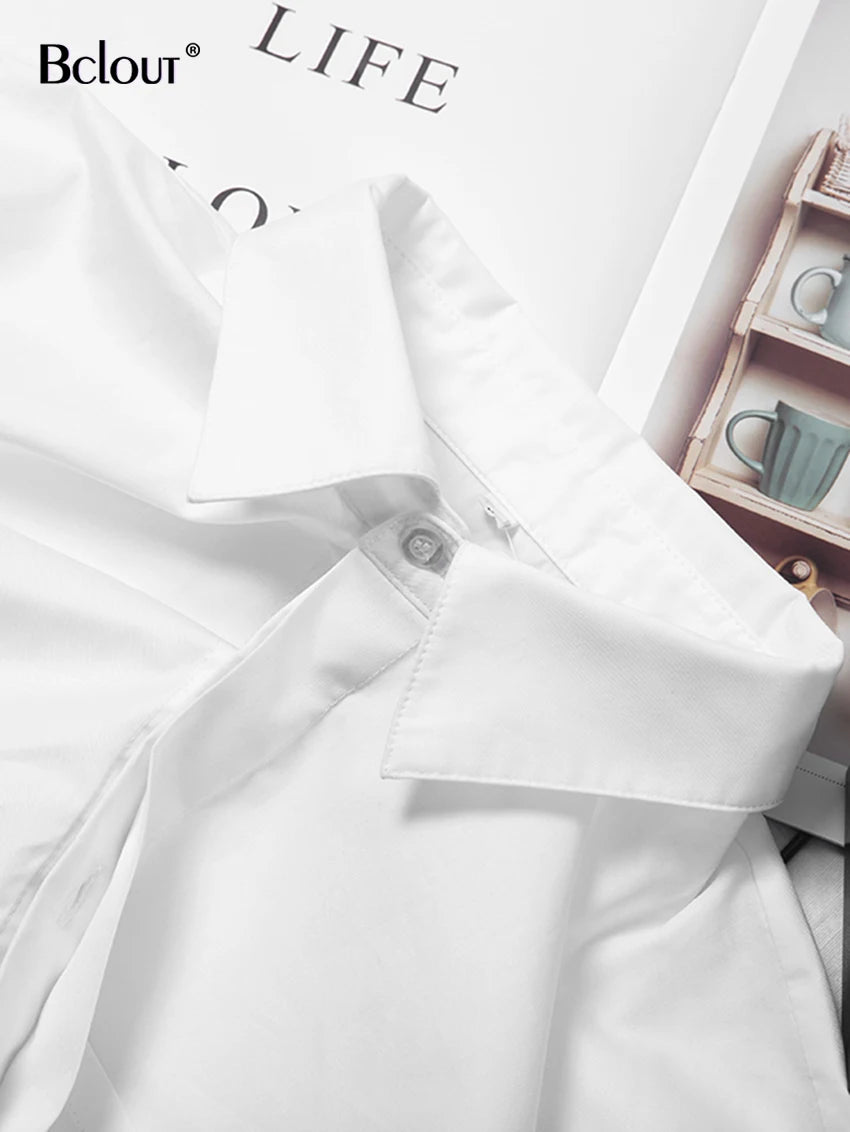 White Crop Top Flare Sleeve Asymmetry Blouses