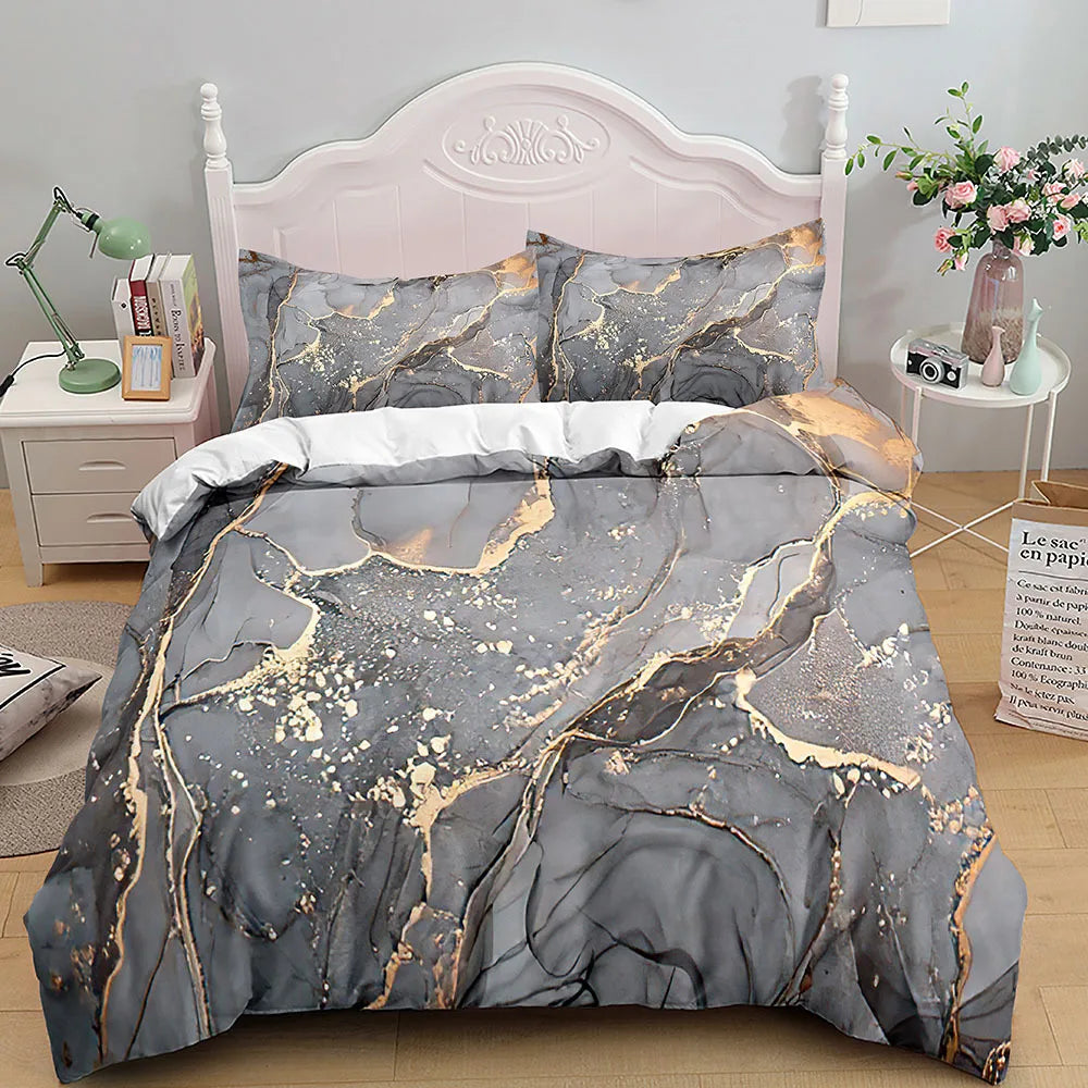 Grey Gold Marble Duvet Bedding Set