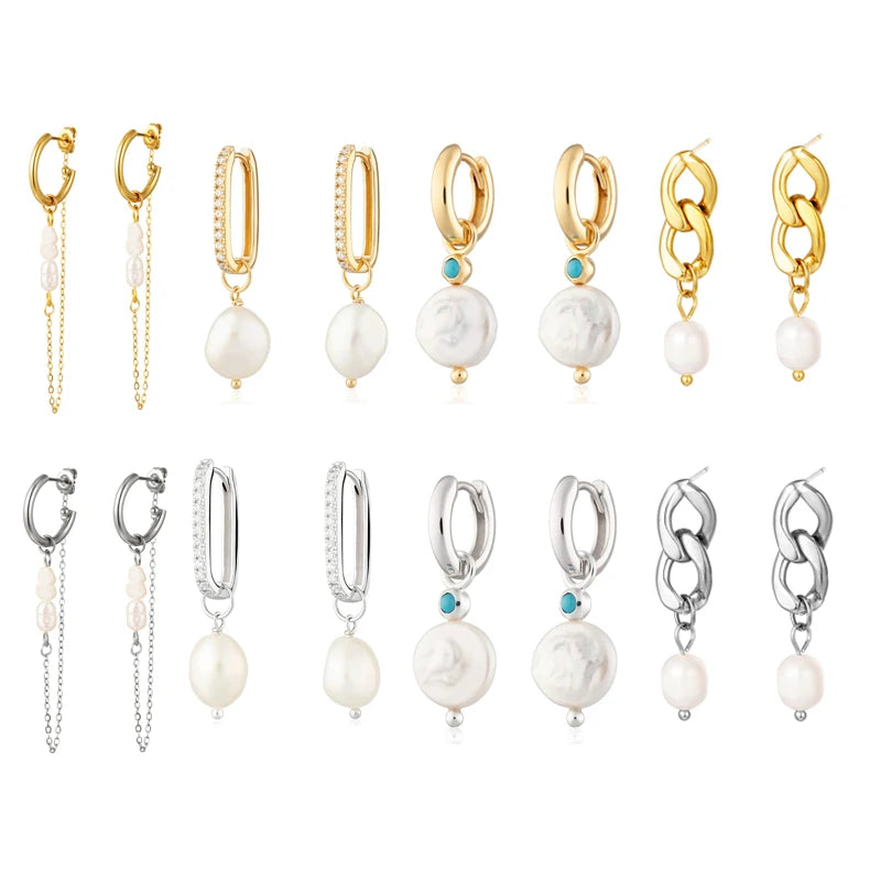 Sterling Silver Chain Earrings Pearl Drop