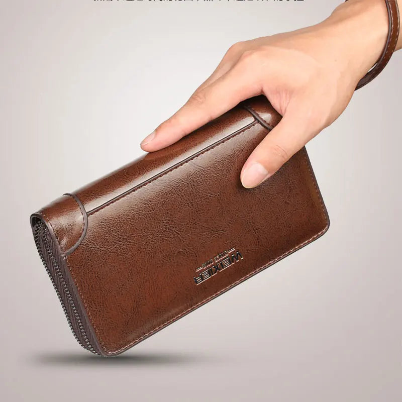 Men Long PU Leather Wallet Double Zipper