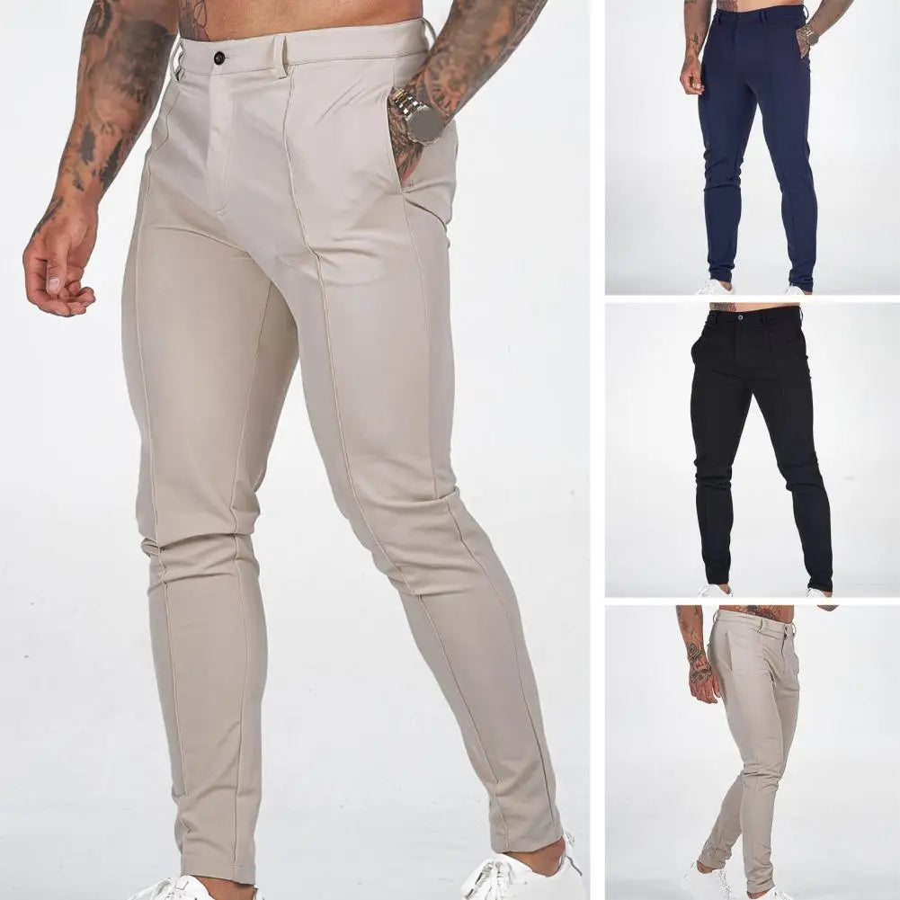 Slim Fit Business Trousers with Ankle Length Slant Pockets for Men