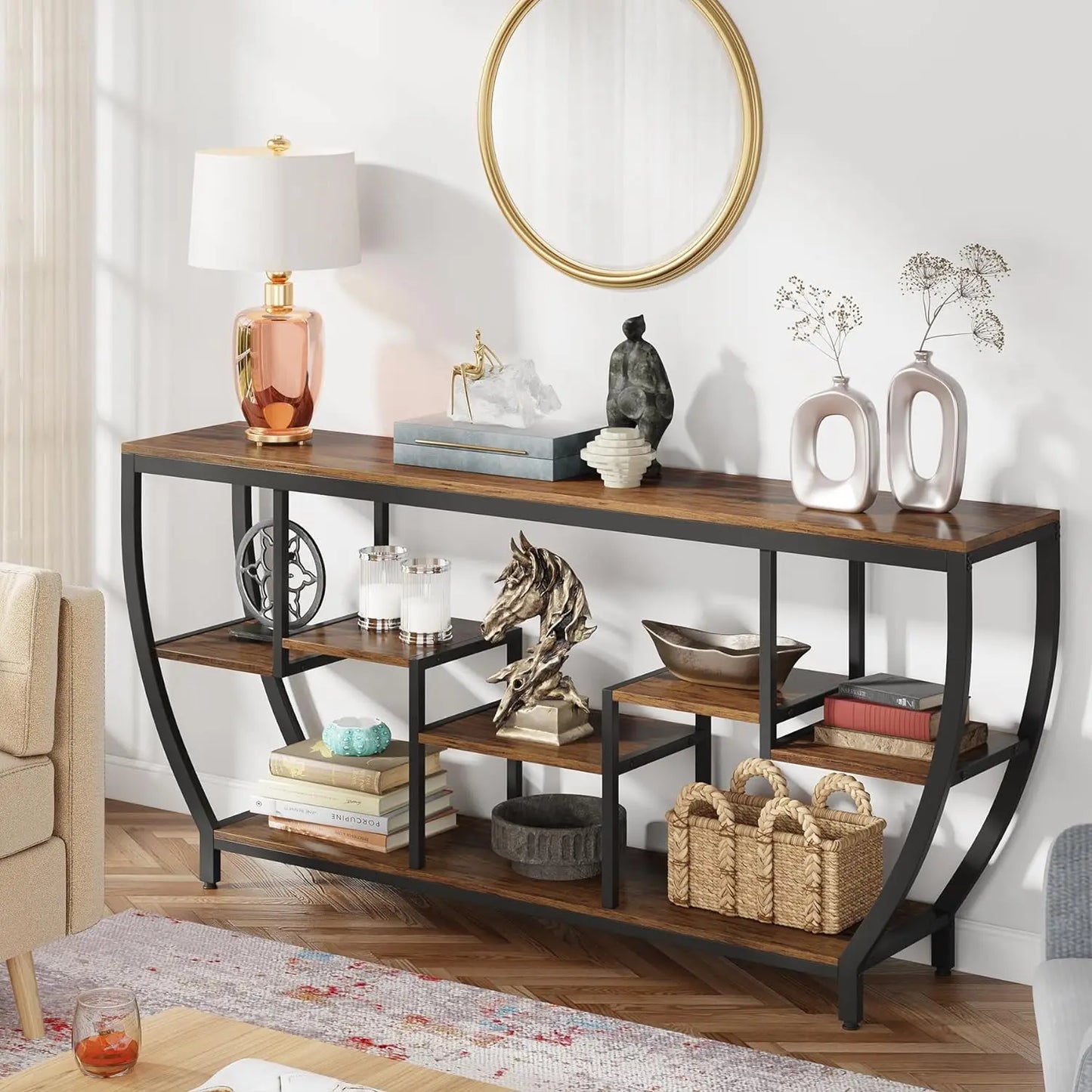 70.9Inch Long Sofa Table with Shelves