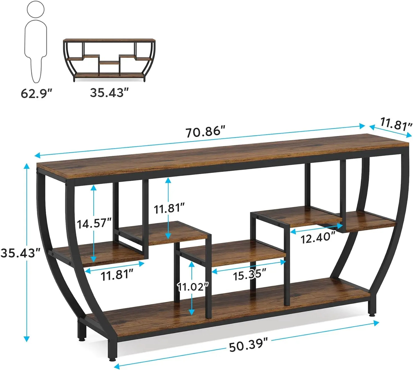 70.9Inch Long Sofa Table with Shelves