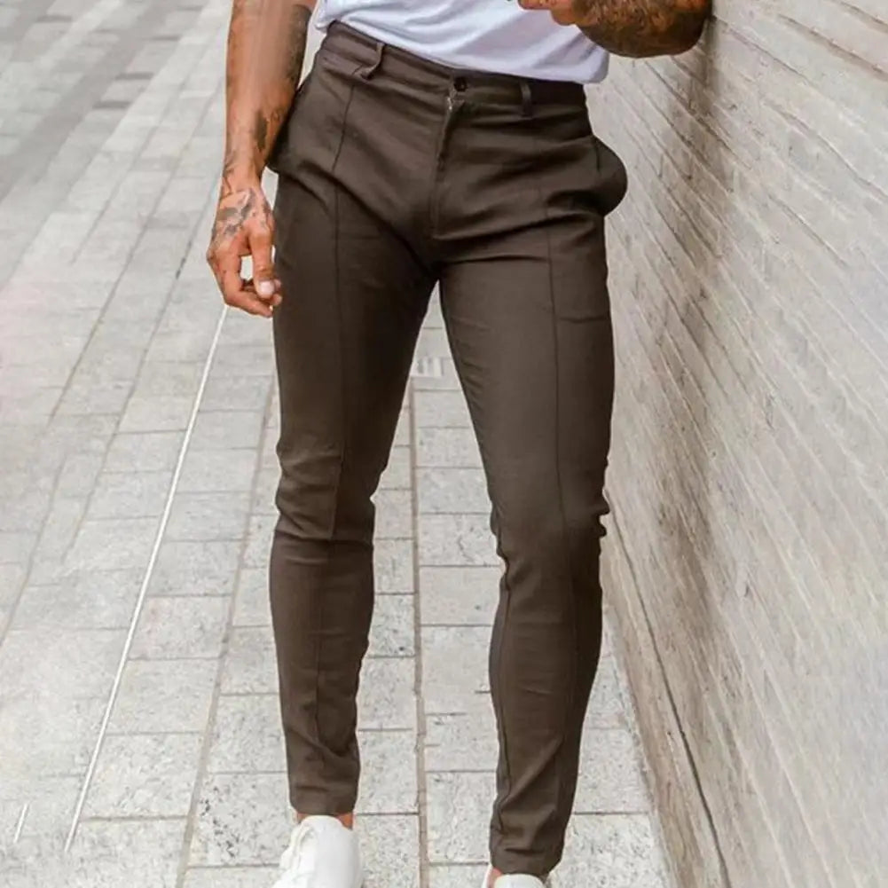 Slim Fit Business Trousers with Ankle Length Slant Pockets for Men