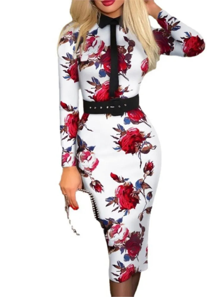 Printed A-line Suit Collar Dress