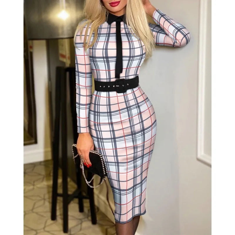 Printed A-line Suit Collar Dress