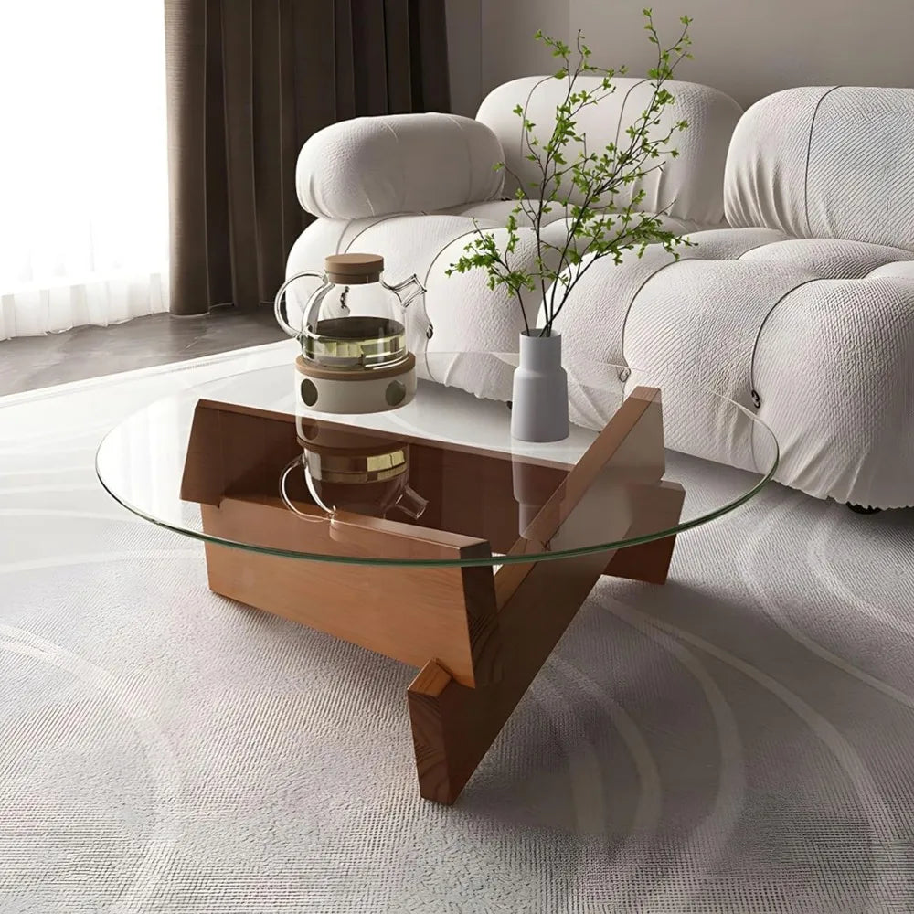 Large Circle Cocktail Table (Walnut + Transparent, 31.5in)