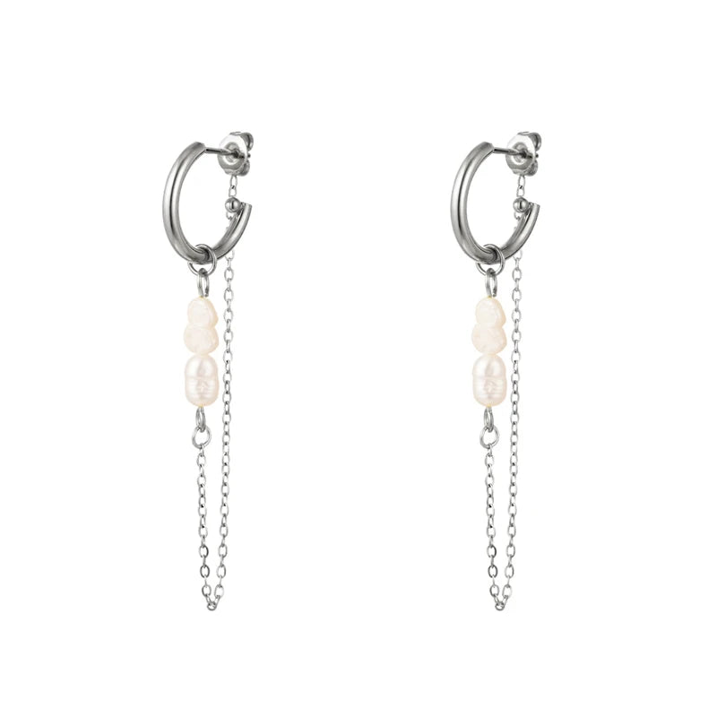 Sterling Silver Chain Earrings Pearl Drop
