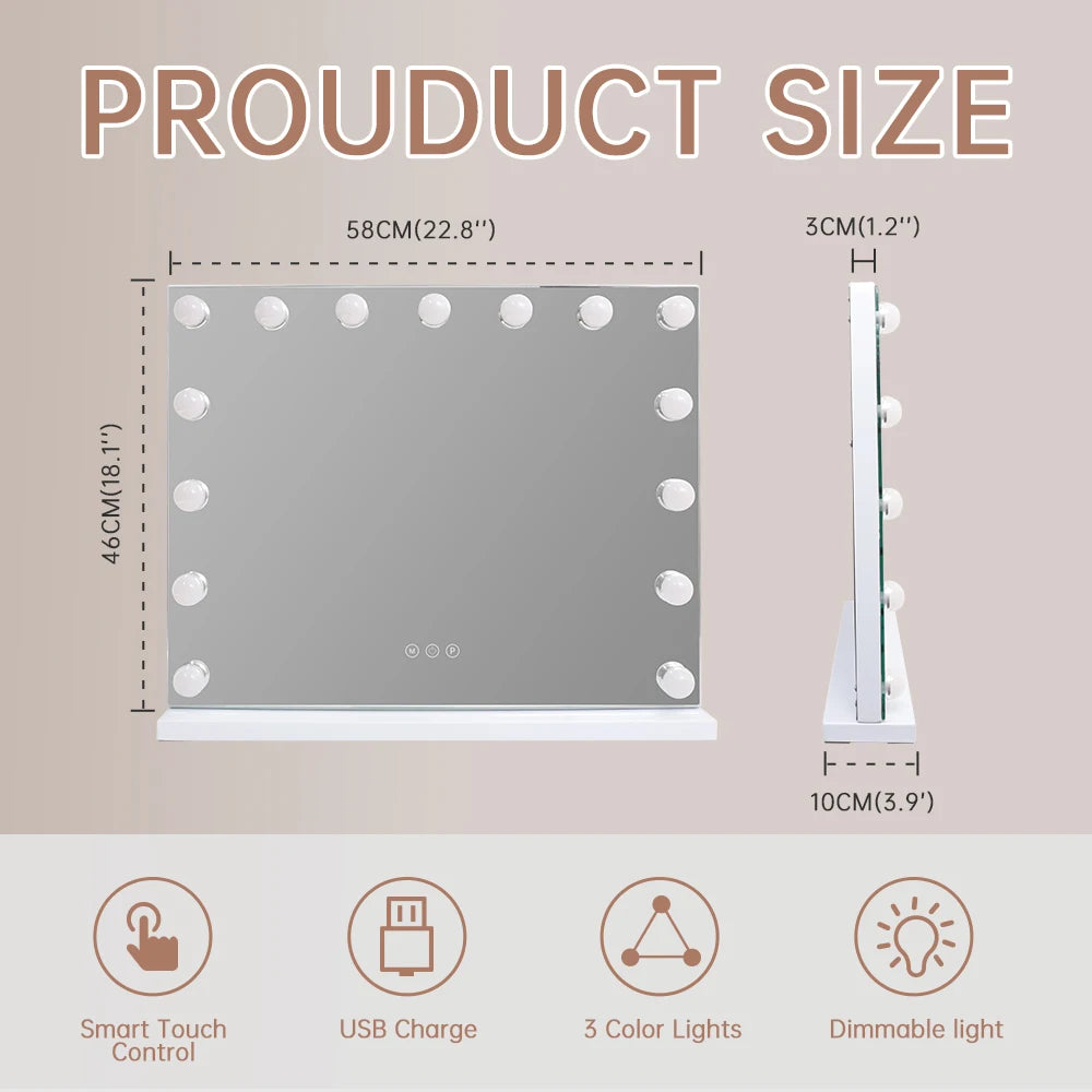 Hollywood Lighted Makeup Mirror with 15 Dimmable LED Bulbs
