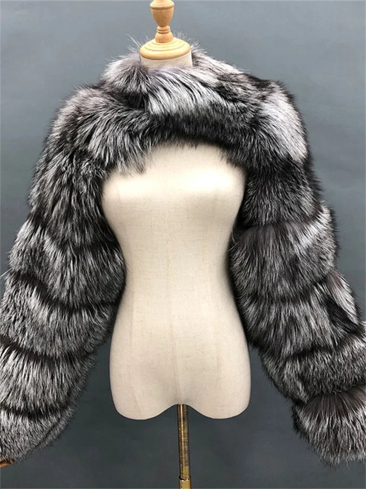 Winter Warm Long Sleeve Crop Top Faux Fur Jackets