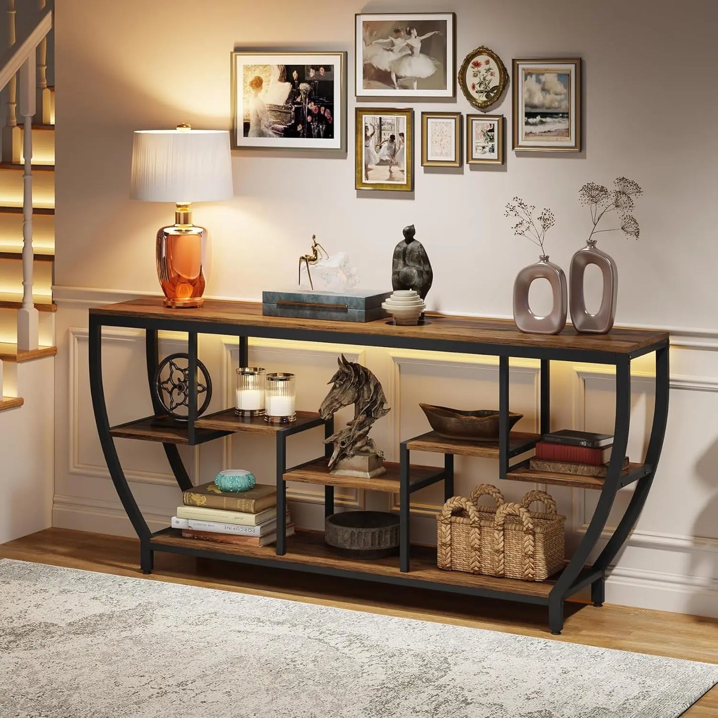 70.9Inch Long Sofa Table with Shelves