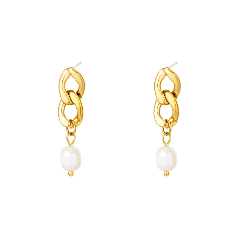 Sterling Silver Chain Earrings Pearl Drop