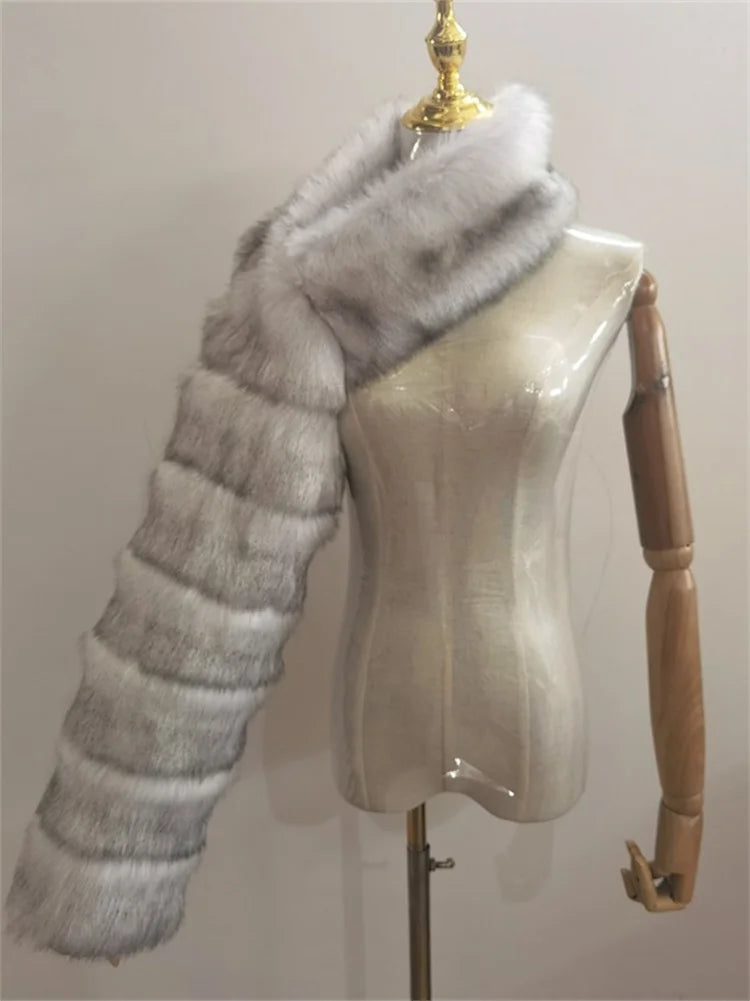 Winter Warm Long Sleeve Crop Top Faux Fur Jackets