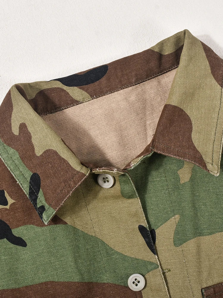 Butterfly Sleeve Single Breasted Camouflage Coat