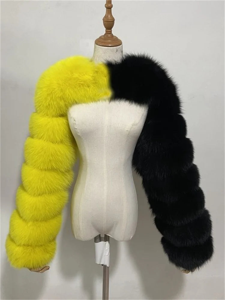 Winter Warm Long Sleeve Crop Top Faux Fur Jackets