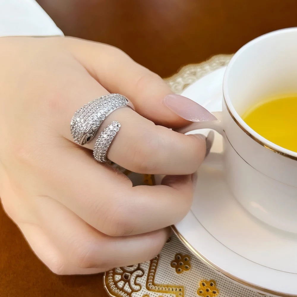 Snake Pave White Rings Europe Style Glam Fashion Good Jewelry For Women