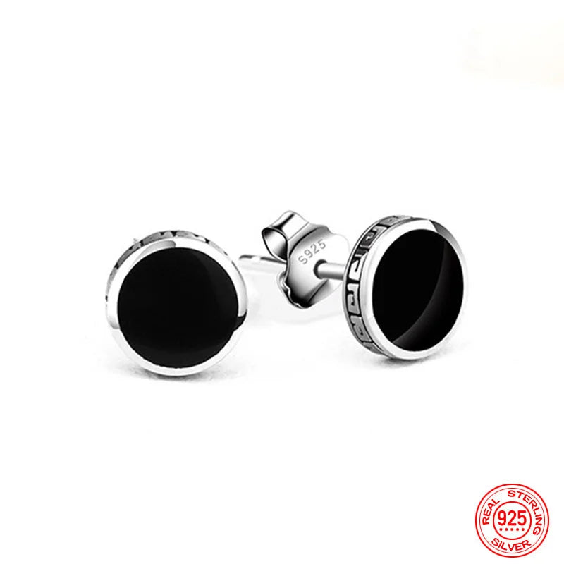 Black Round Stud Earrings for Men