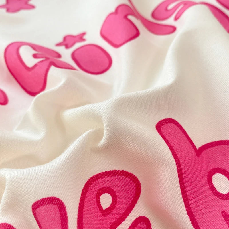 Pink Letter Bedding Set Flat Bed Sheet Pillowcase