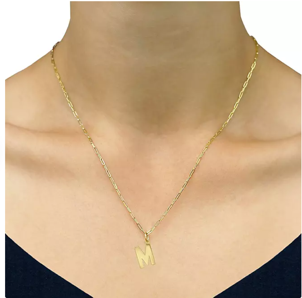 14K Yellow Gold Initial Pendant on Paperclip Chain, 16-18 in.