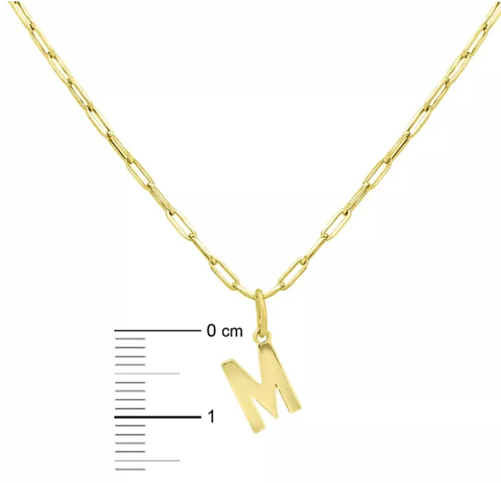 14K Yellow Gold Initial Pendant on Paperclip Chain, 16-18 in.