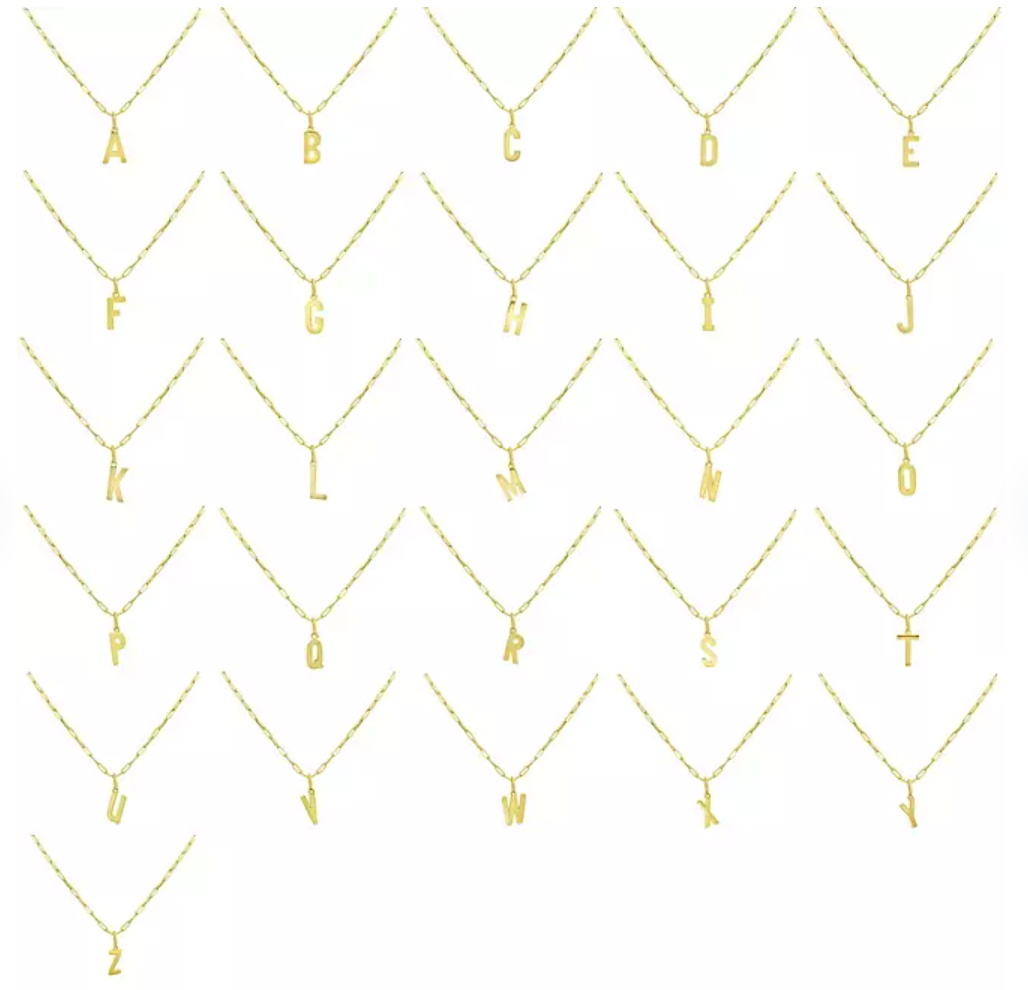 14K Yellow Gold Initial Pendant on Paperclip Chain, 16-18 in.