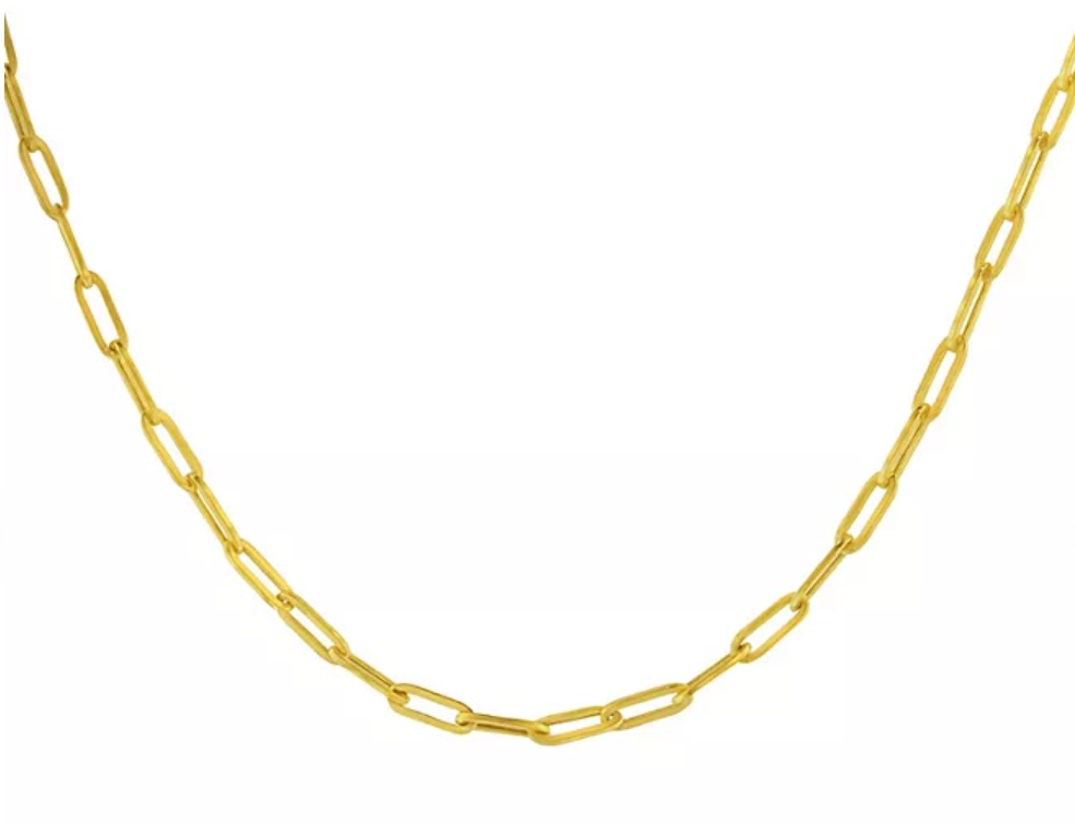 14K Yellow Gold Baby Paperclip Necklace, 15"-17"