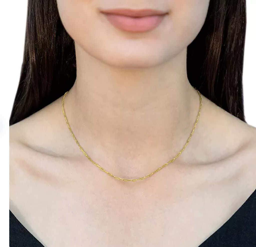 14K Yellow Gold Baby Paperclip Necklace, 15"-17"