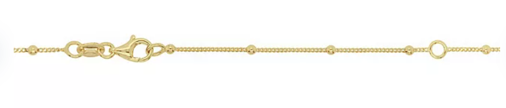 Sideway Cross Necklace on High Polish Beaded Station Chain in 14K Yellow Gold, Adj 16”-18” with Lobster Clasp