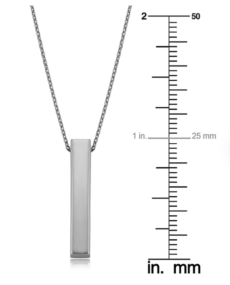 14K White Gold Polished Vertical Bar Pendant Necklace