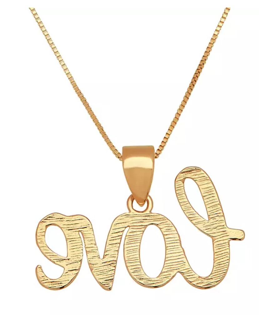 18" "Love" Script Pendant in 14K Yellow Gold