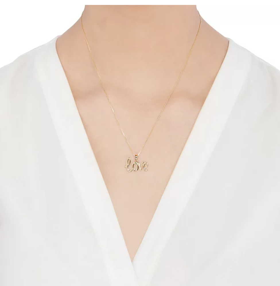18" "Love" Script Pendant in 14K Yellow Gold