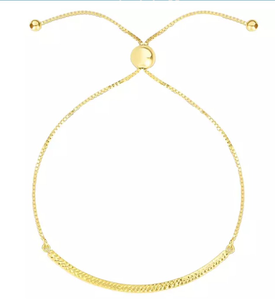 Diamond Cut Curved Bar Bolo Bracelet in 14K Yellow Gold