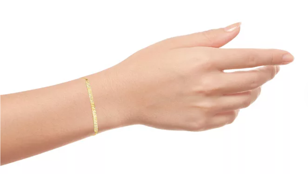 Diamond Cut Curved Bar Bolo Bracelet in 14K Yellow Gold