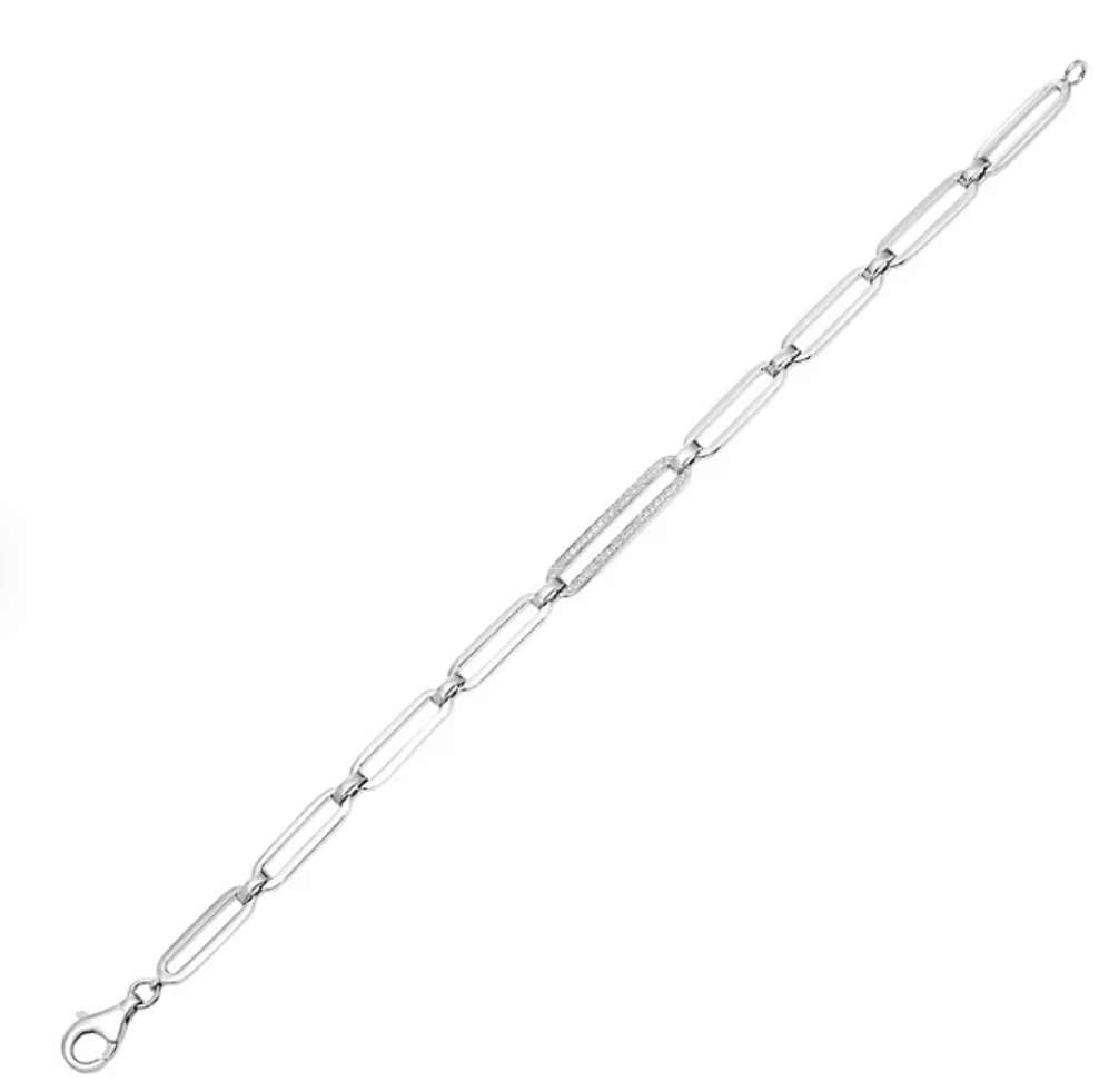 Sterling Silver and 0.13 CT. T.W. Diamond Link Bracelet