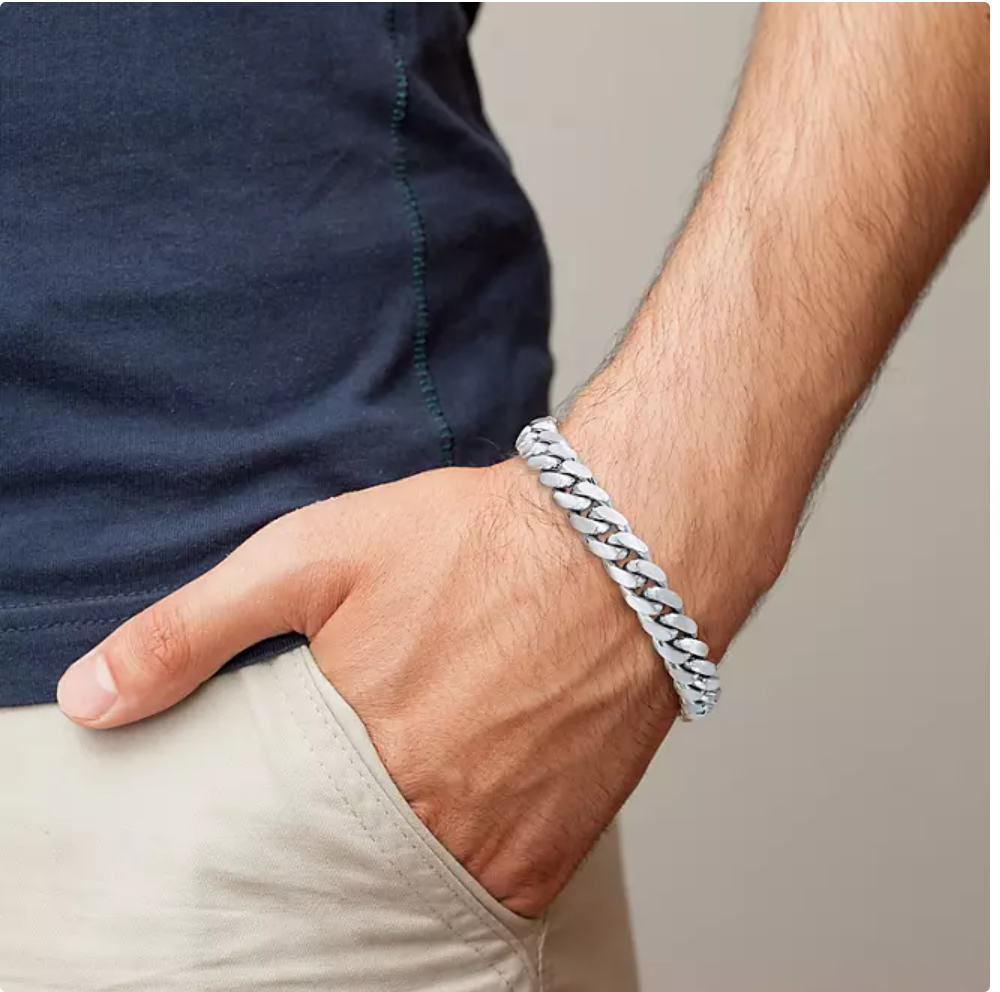 Italian Sterling Silver Polished Cuban Chain Bracelet