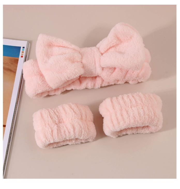 3pcs Plush Wristband Set, Face Washing Headband, Spa Bracelet, Coral Fleece Sweatband, Waterproof Hair Tie,