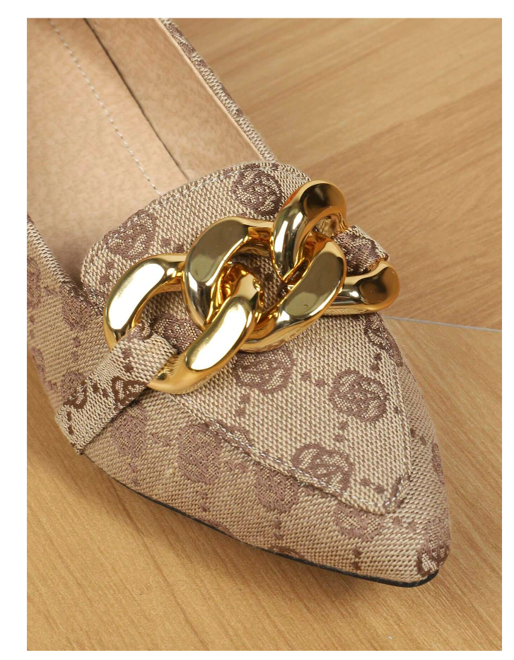 Pointed Toe High Heel Pump With Chain Decorative Pattern
