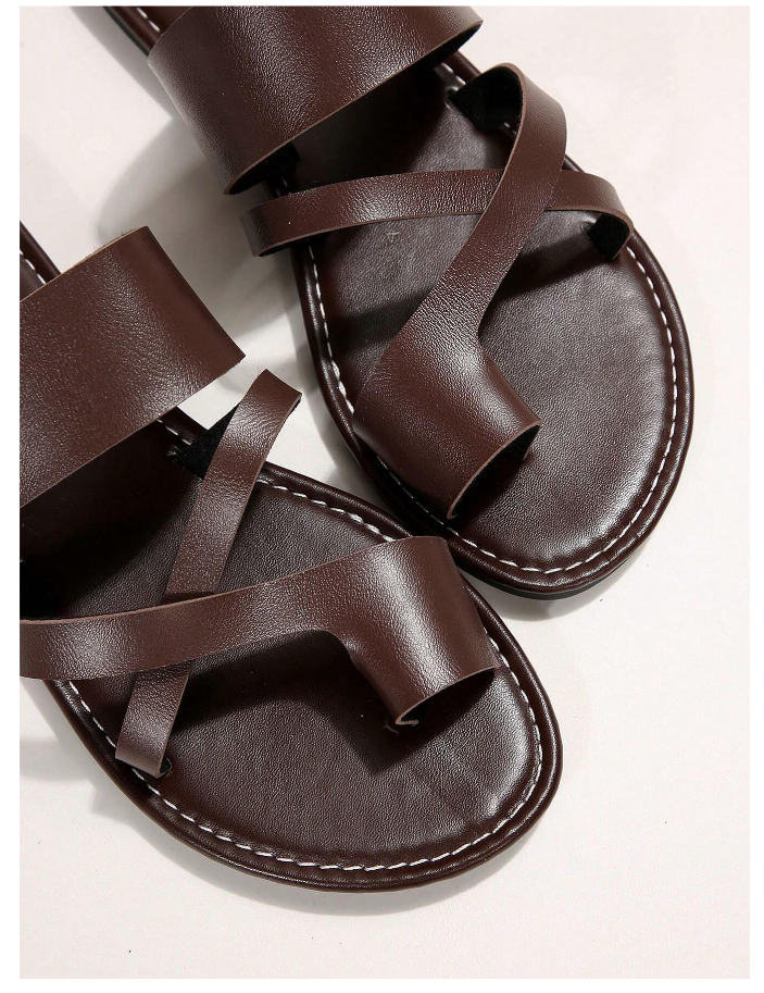 Coffee Brown Women Criss Cross Thong Sandals